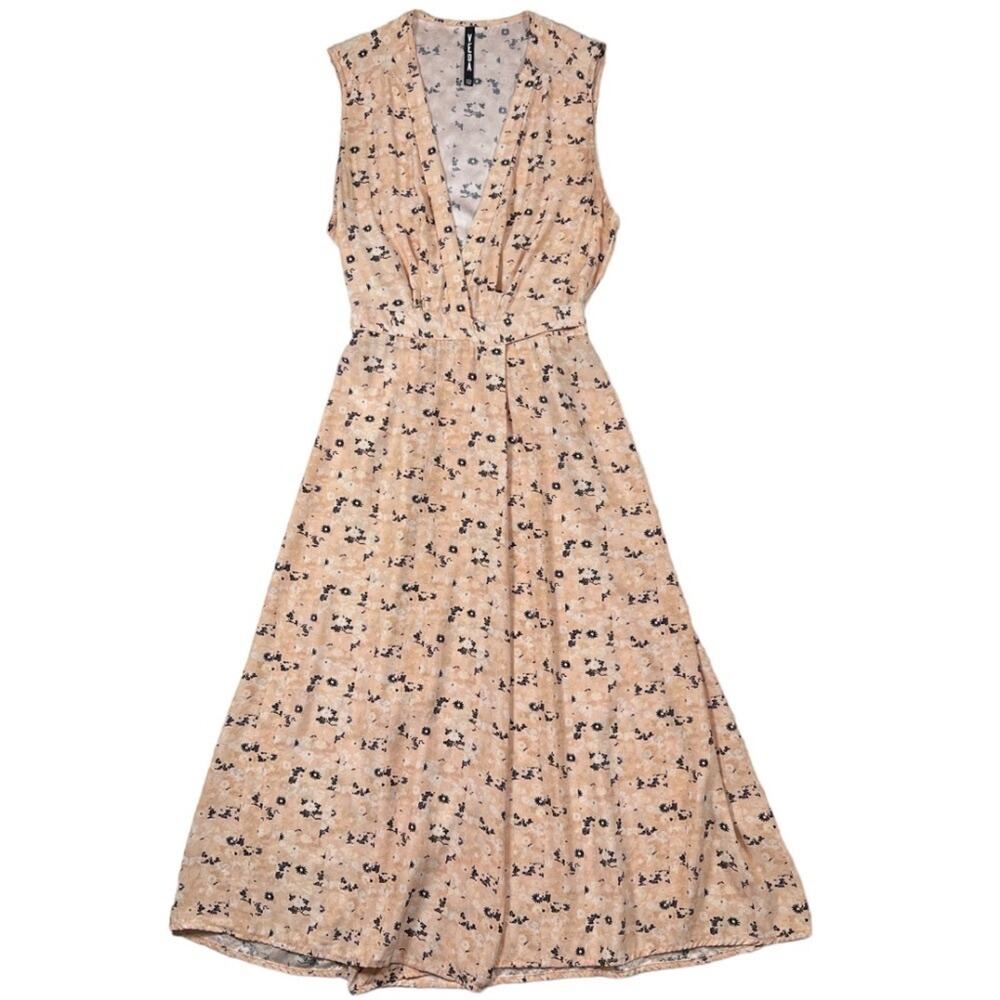 Veda Kimono Wrap Dress Floral Orange Cream Tie Waist Midi | Size L